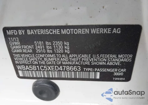2014 BMW 535I z USA, uszkodzony, nr VIN WBA5B1C5XED478663